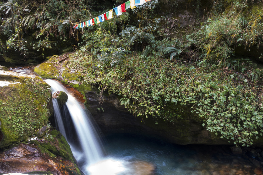 Waterfall and Prayer Flags