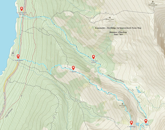 Red Ridge via Sparrowhawk Tarns GAIA Map