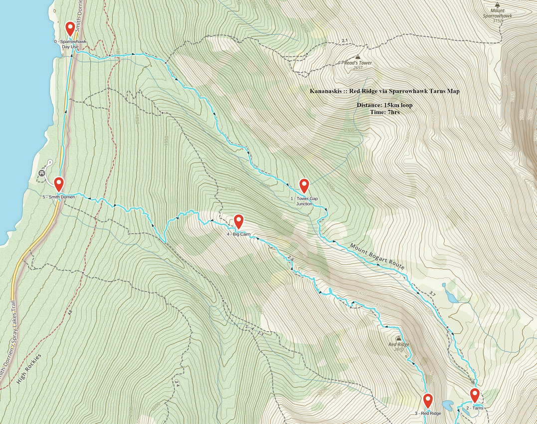 Red Ridge via Sparrowhawk Tarns GAIA Map
