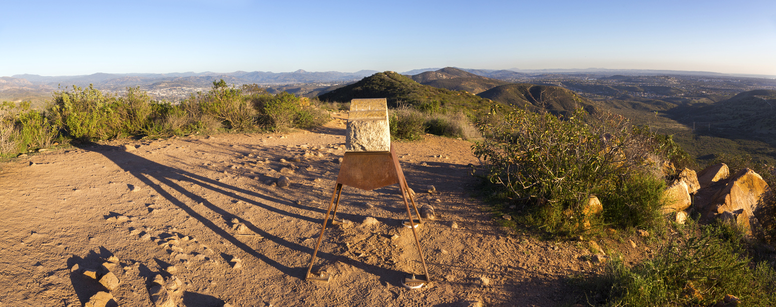 Panoramic View south from North Fortuna with trademark Mission Monument Sign. South Fortuna directly across, Mt. Cowles behind to the right