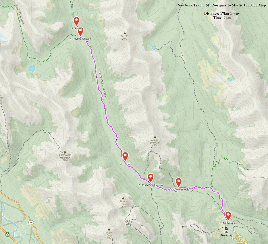 Mt. Norquay to Mystic Junction GAIA Map